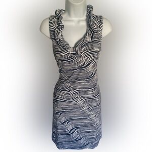 Lulu-B  Navy  and White  Print Dress-L navy white , polyester spandex